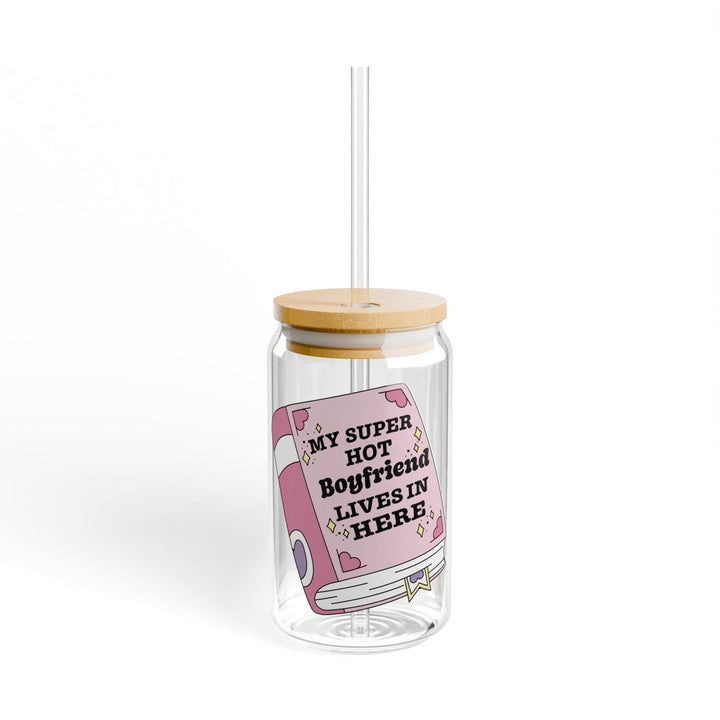 Slow Burn Publishing Mug With lid and straw / 16oz My Book Boyfriend Lives in Here - Sipper Glass, 16oz