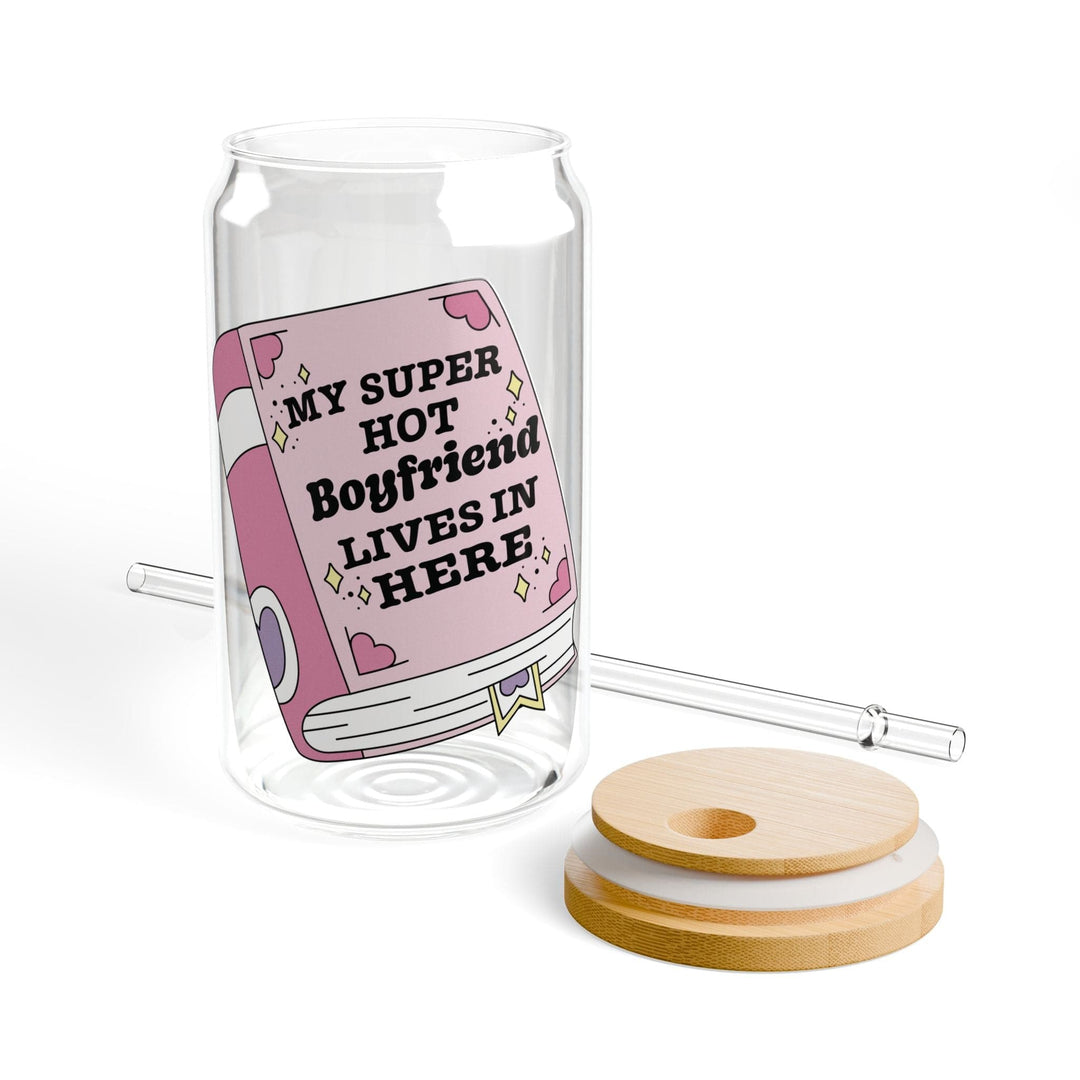 Slow Burn Publishing Mug With lid and straw / 16oz My Book Boyfriend Lives in Here - Sipper Glass, 16oz