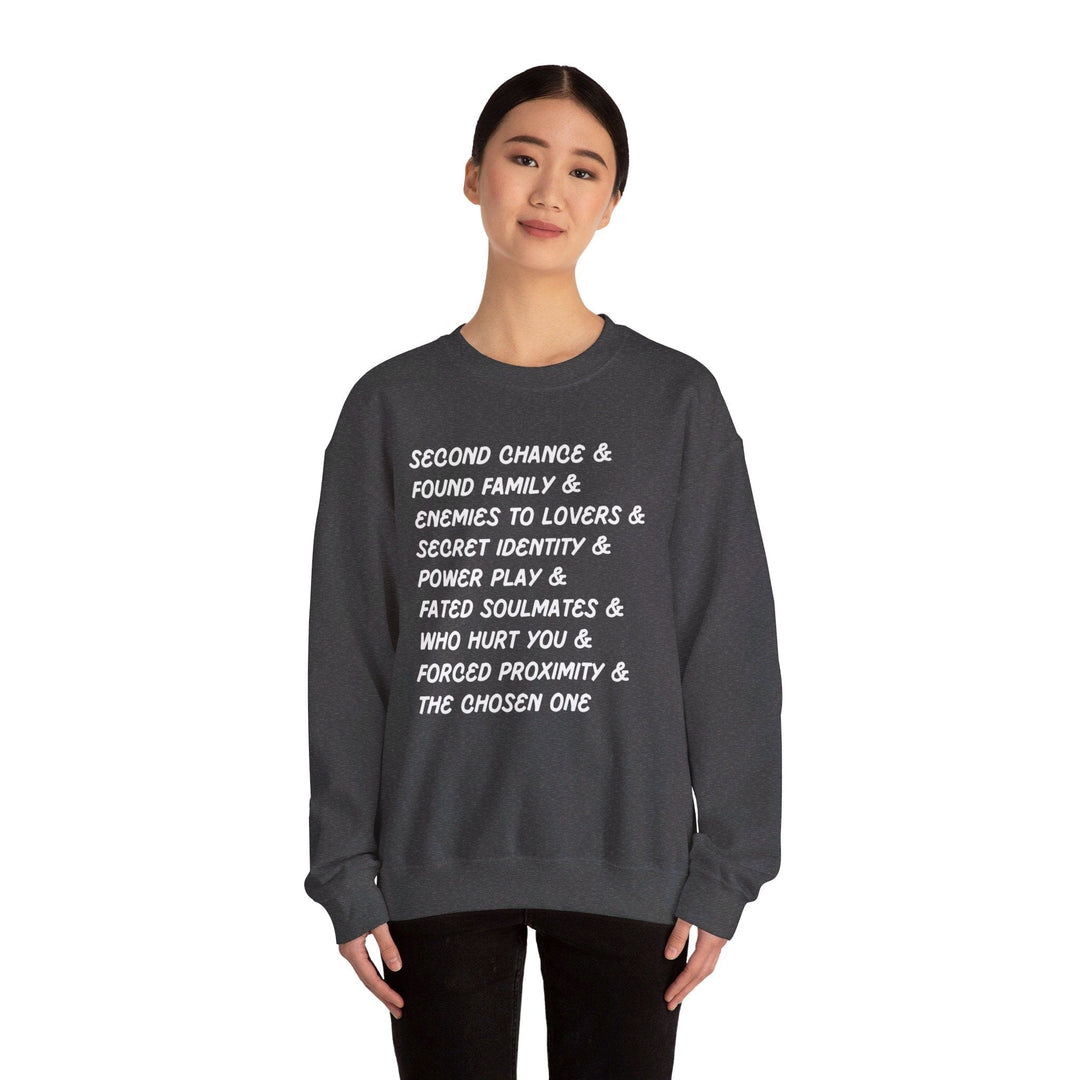 Slow Burn Publishing Sweatshirt Book Tropes List - Unisex Heavy Blend™ Crewneck Sweatshirt