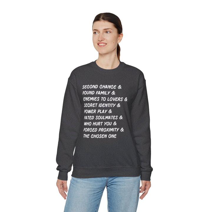 Slow Burn Publishing Sweatshirt Book Tropes List - Unisex Heavy Blend™ Crewneck Sweatshirt