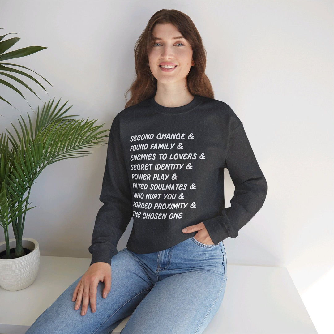 Slow Burn Publishing Sweatshirt Book Tropes List - Unisex Heavy Blend™ Crewneck Sweatshirt