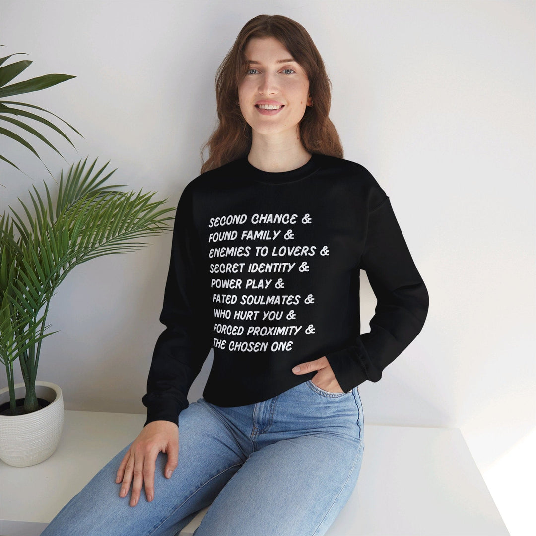 Slow Burn Publishing Sweatshirt Book Tropes List - Unisex Heavy Blend™ Crewneck Sweatshirt