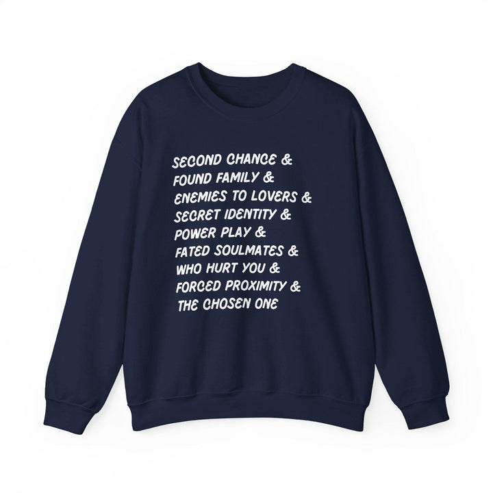 Slow Burn Publishing Sweatshirt Navy / S Book Tropes List - Unisex Heavy Blend™ Crewneck Sweatshirt