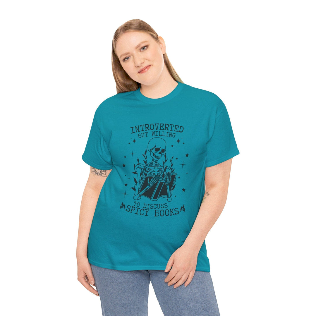 Slow Burn Publishing T-Shirt Introverted but willing to discuss spicy books - Unisex Heavy Cotton Tee