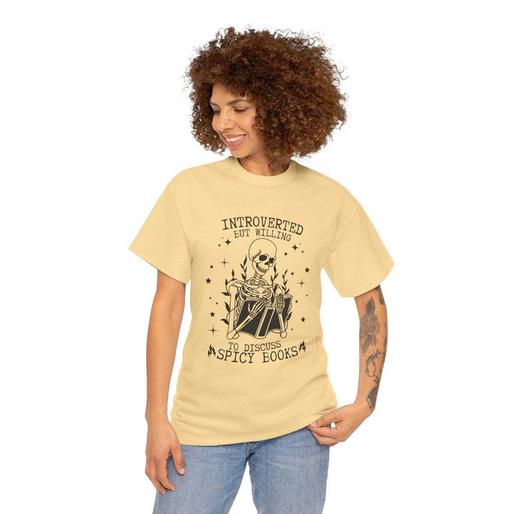 Slow Burn Publishing T-Shirt Introverted but willing to discuss spicy books - Unisex Heavy Cotton Tee