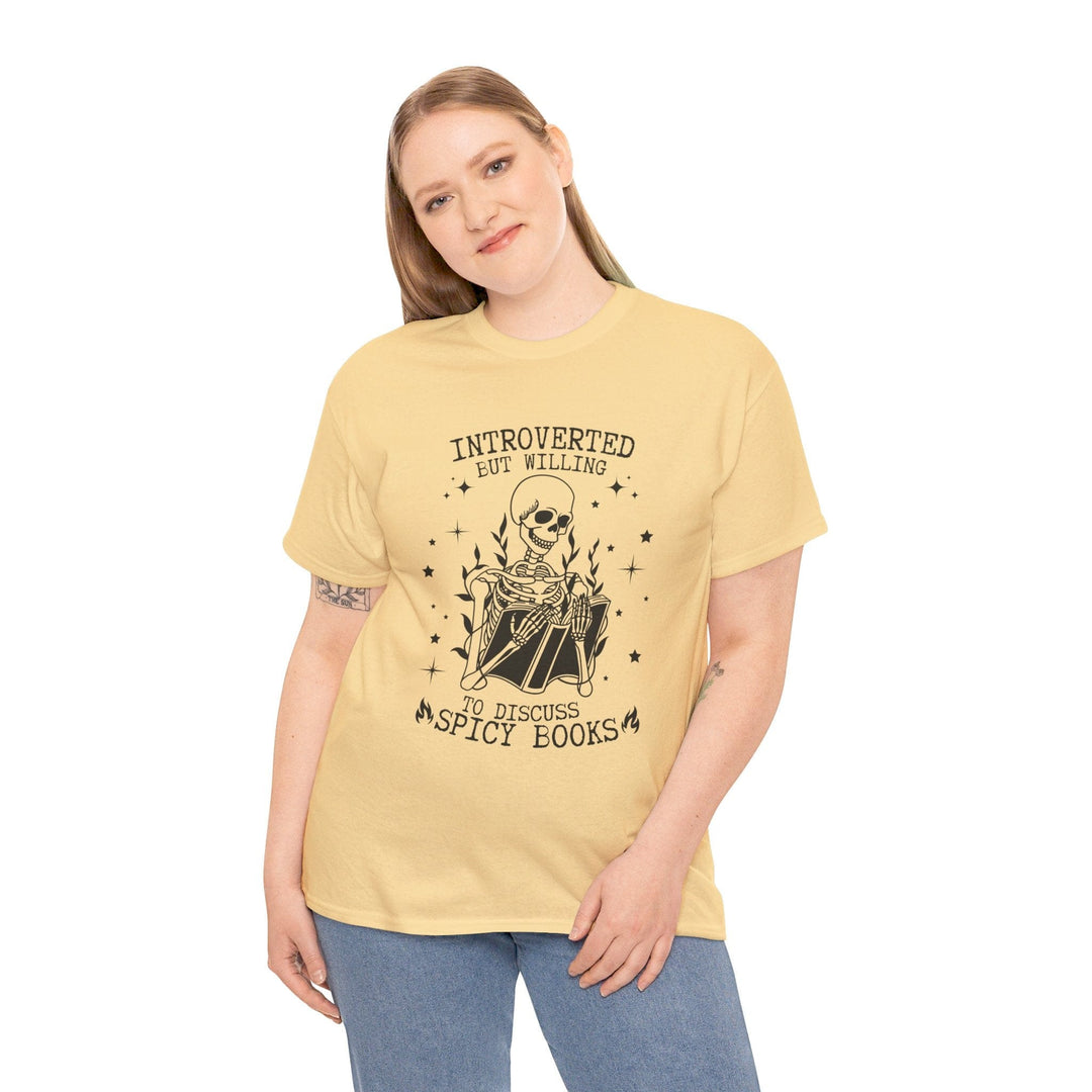 Slow Burn Publishing T-Shirt Introverted but willing to discuss spicy books - Unisex Heavy Cotton Tee