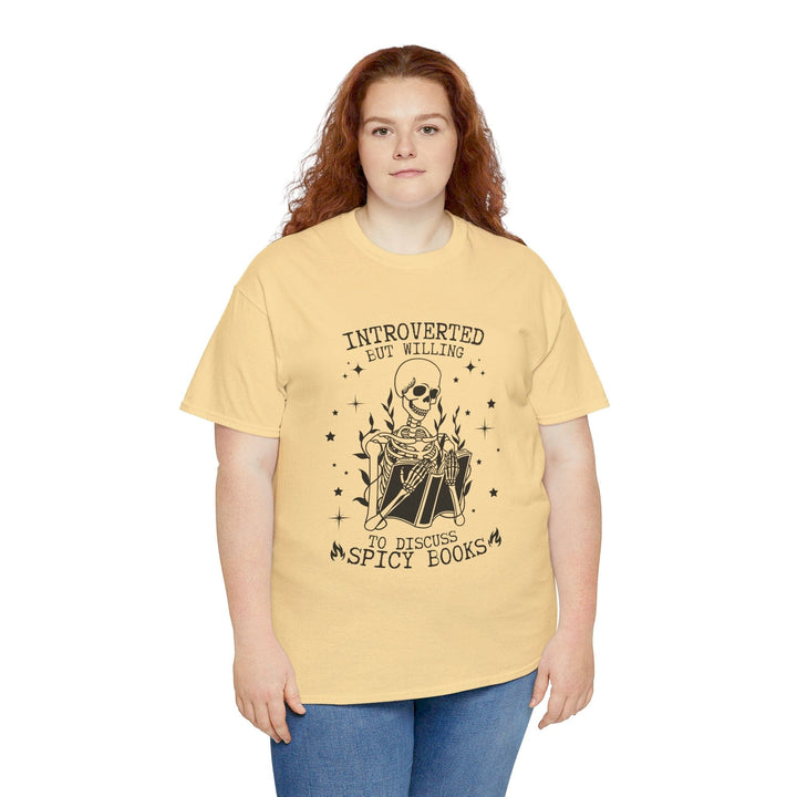 Slow Burn Publishing T-Shirt Introverted but willing to discuss spicy books - Unisex Heavy Cotton Tee