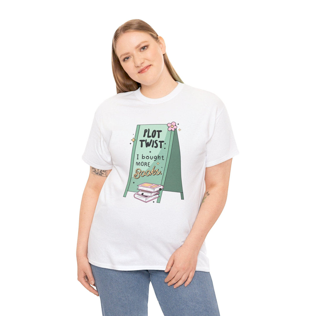 Printify T-Shirt Plot Twist: I bought more books - Unisex Heavy Cotton Tee