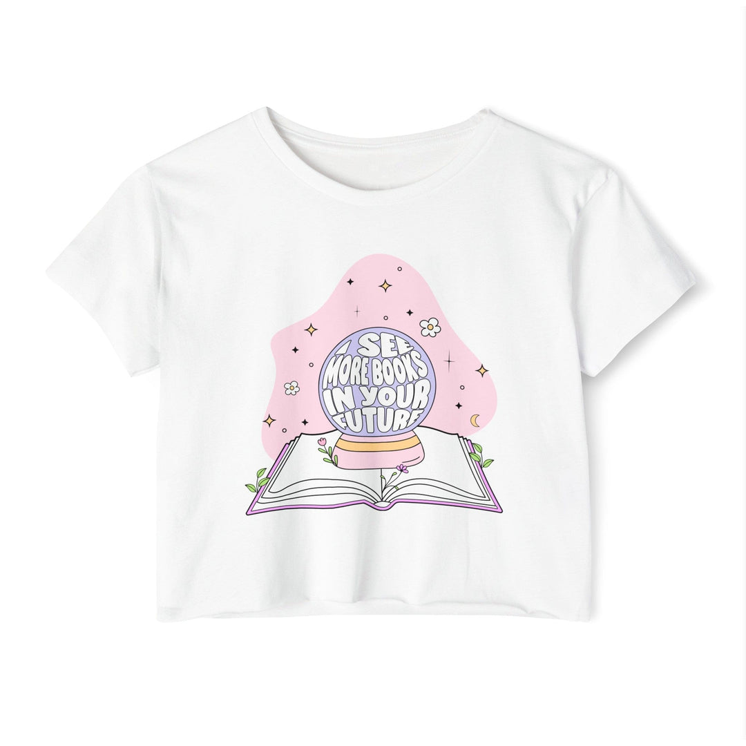 Slow Burn Publishing T-Shirt White / XS I see more books in your future - Women's Festival Crop Top