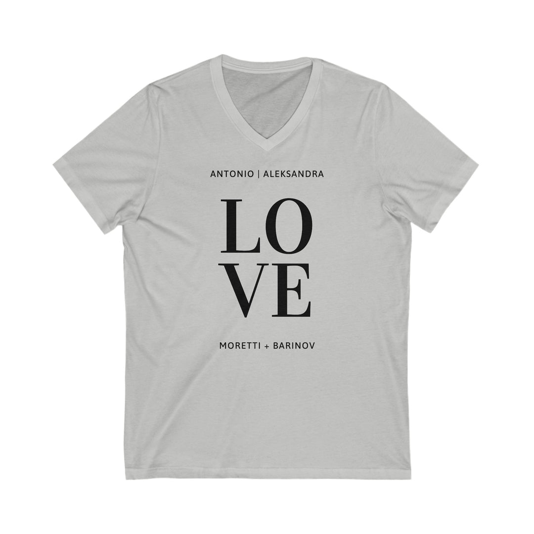 Slow Burn Publishing V-neck S / Athletic Heather Antonio Moretti and Aleksandra Barinov Love - Unisex Jersey Short Sleeve V-Neck Tee