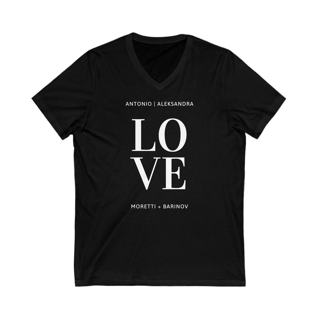 Slow Burn Publishing V-neck S / Black Antonio Moretti and Aleksandra Barinov Love - Unisex Jersey Short Sleeve V-Neck Tee